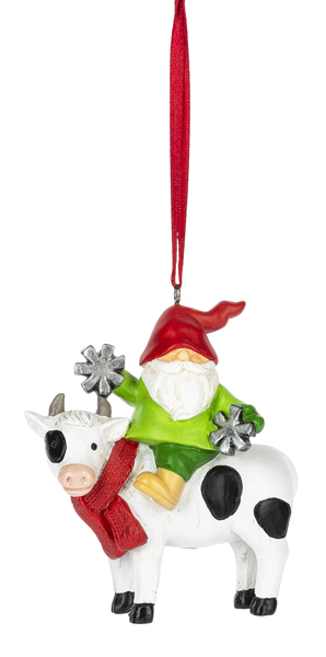 Gnome Riding a Cow - Ornament