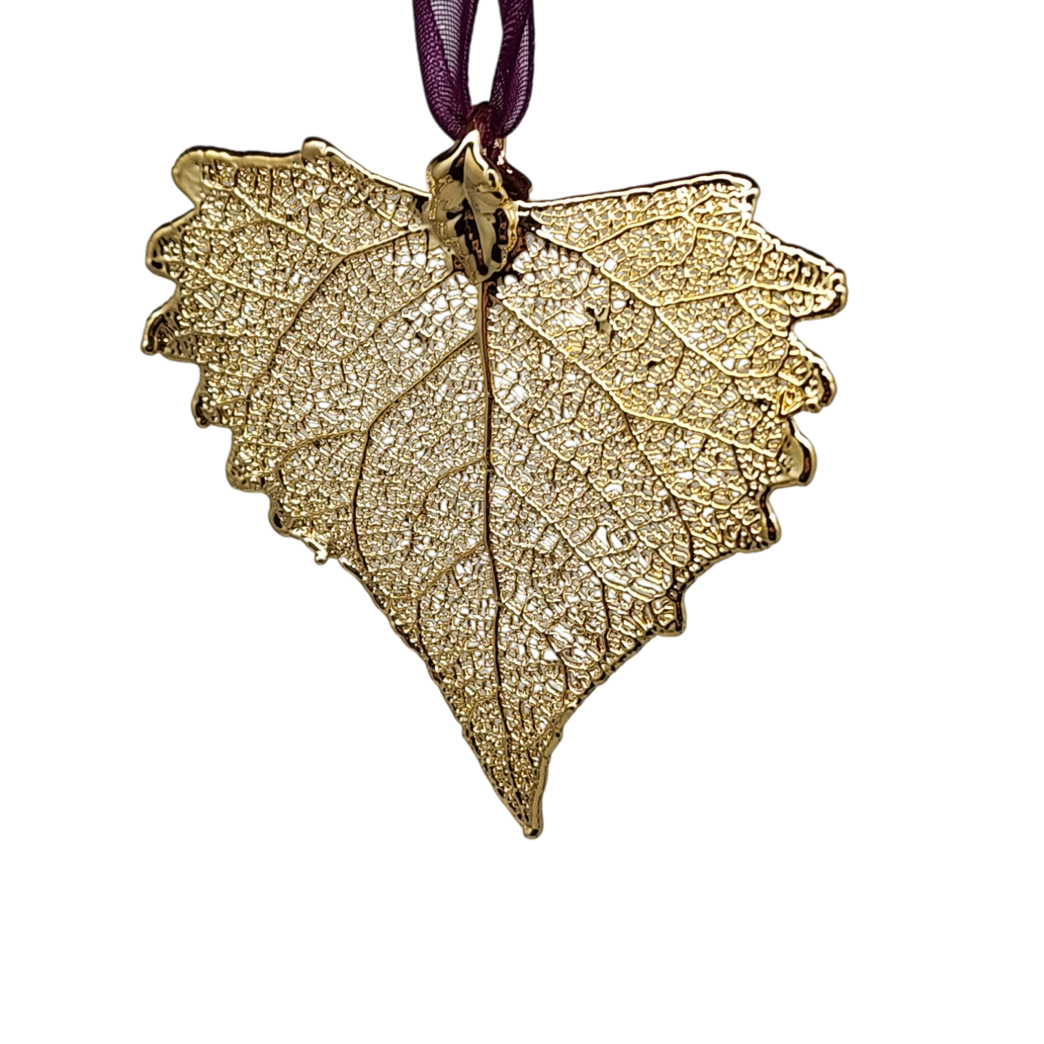 Gold Cottonwood Leaf with Sheer Ribbon Ornament