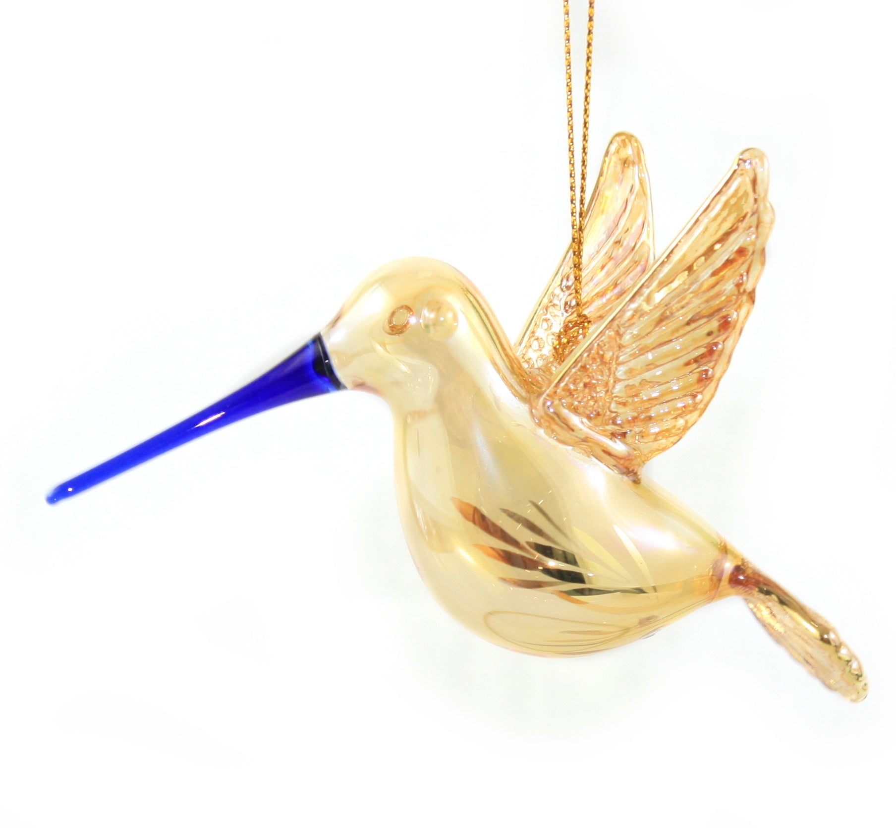Gold Etched Glass Hummingbird Ornament - Golden