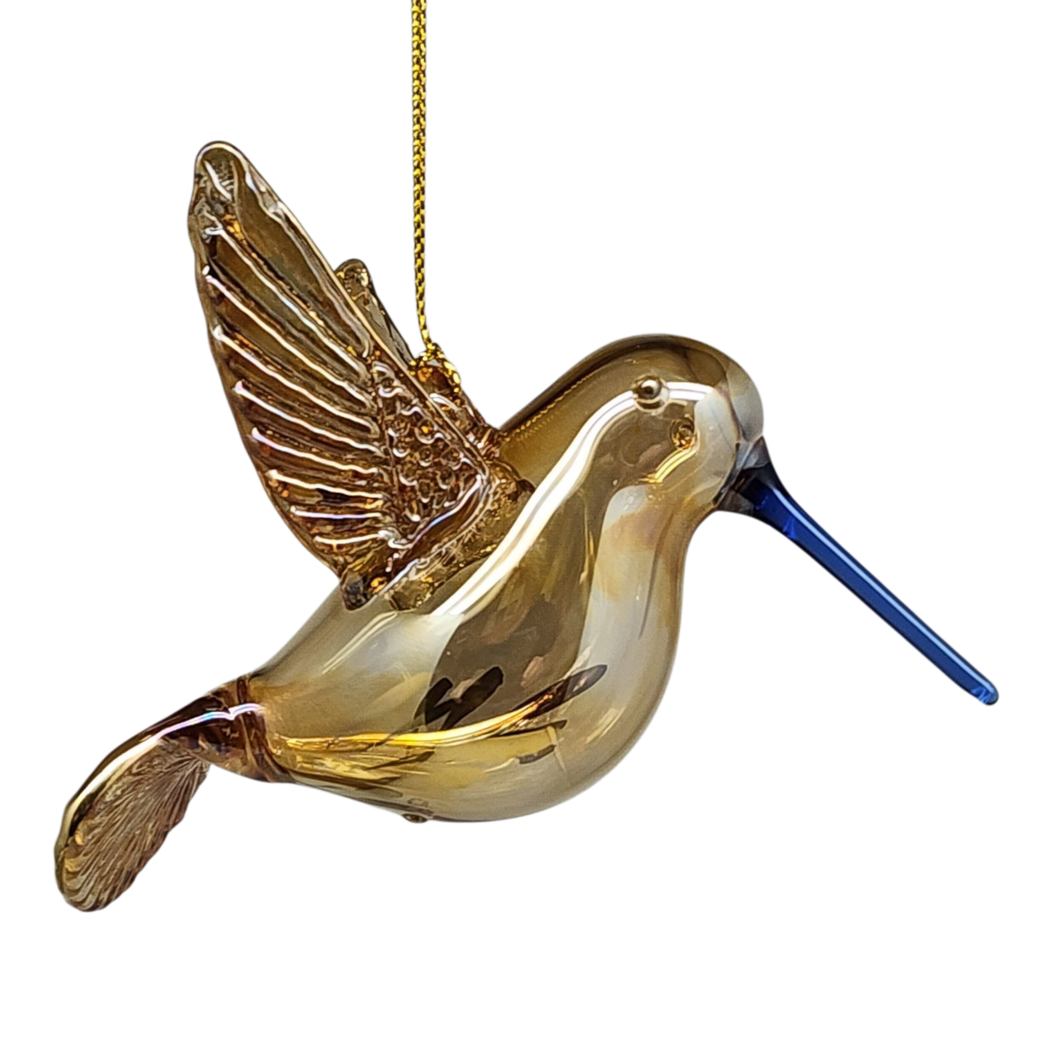 Gold Etched Glass Hummingbird Ornament - Golden