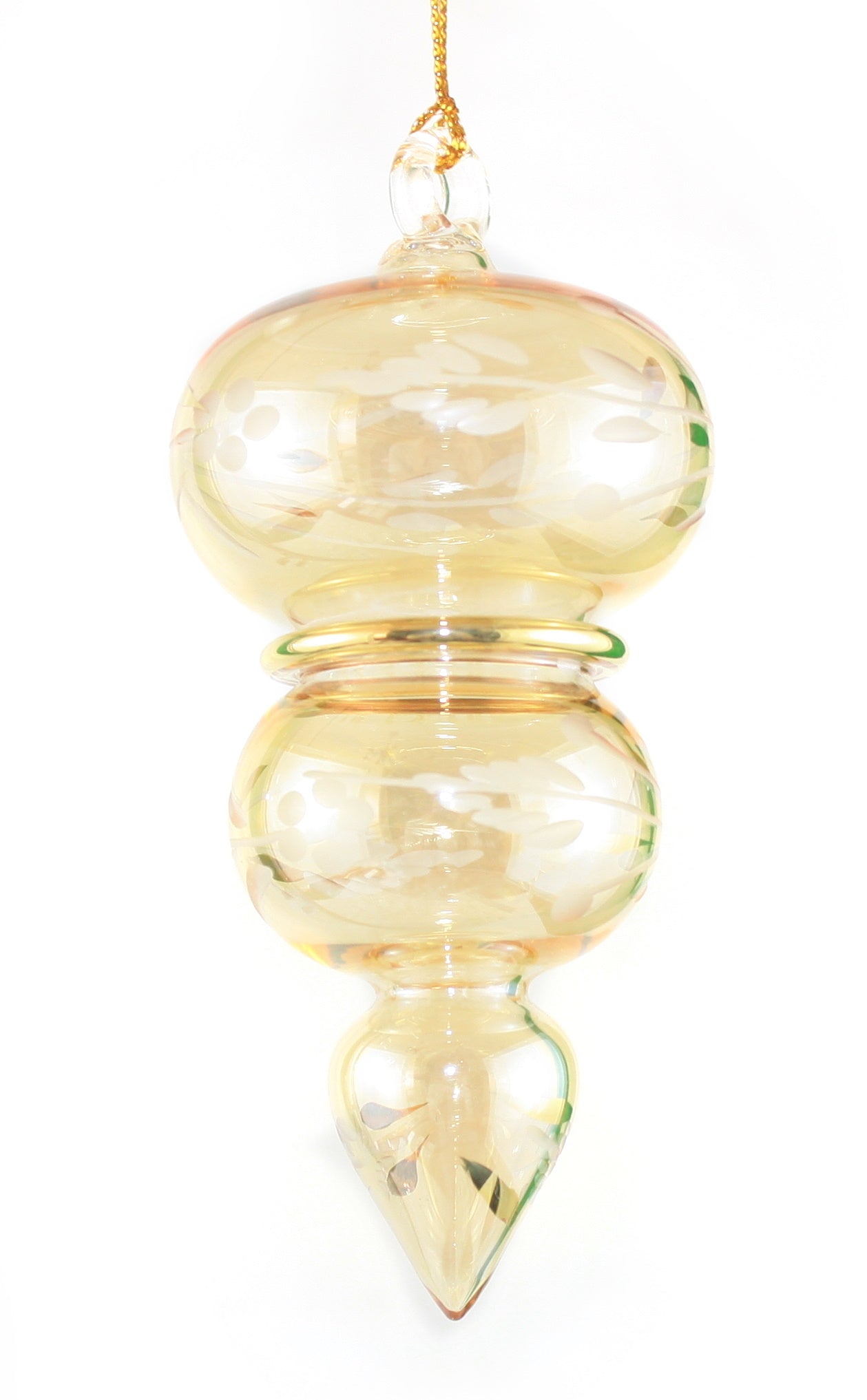 Gold Etched Triple Sphere Ornament - Yellow