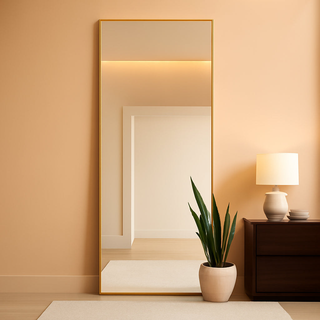 Gold Full Length Floor Mirror 64x21 Inch For Bedroom Decor