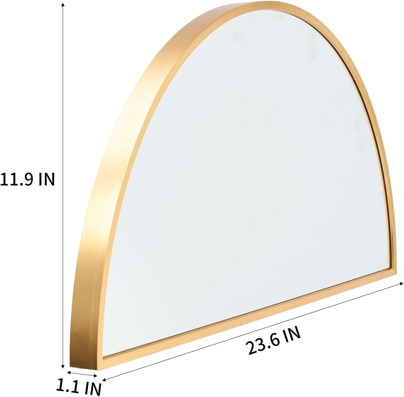 Gold Half Circle Wall Mirror 24x12 Inch Aluminum Alloy