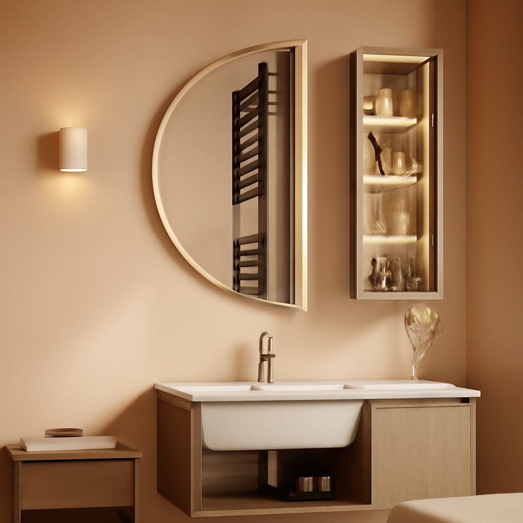 Gold Half Circle Wall Mirror 24x12 Inch Aluminum Alloy