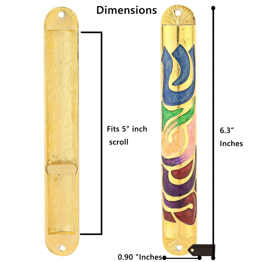 Gold Hand Painted Multi Color Enamel Mezuzah