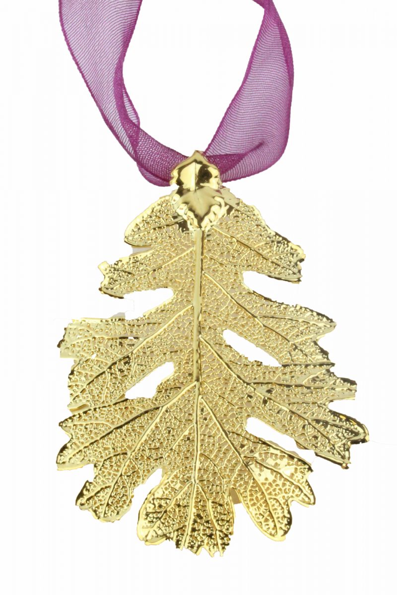 Gold Oak Leaf with Sheer Ribbon Ornament