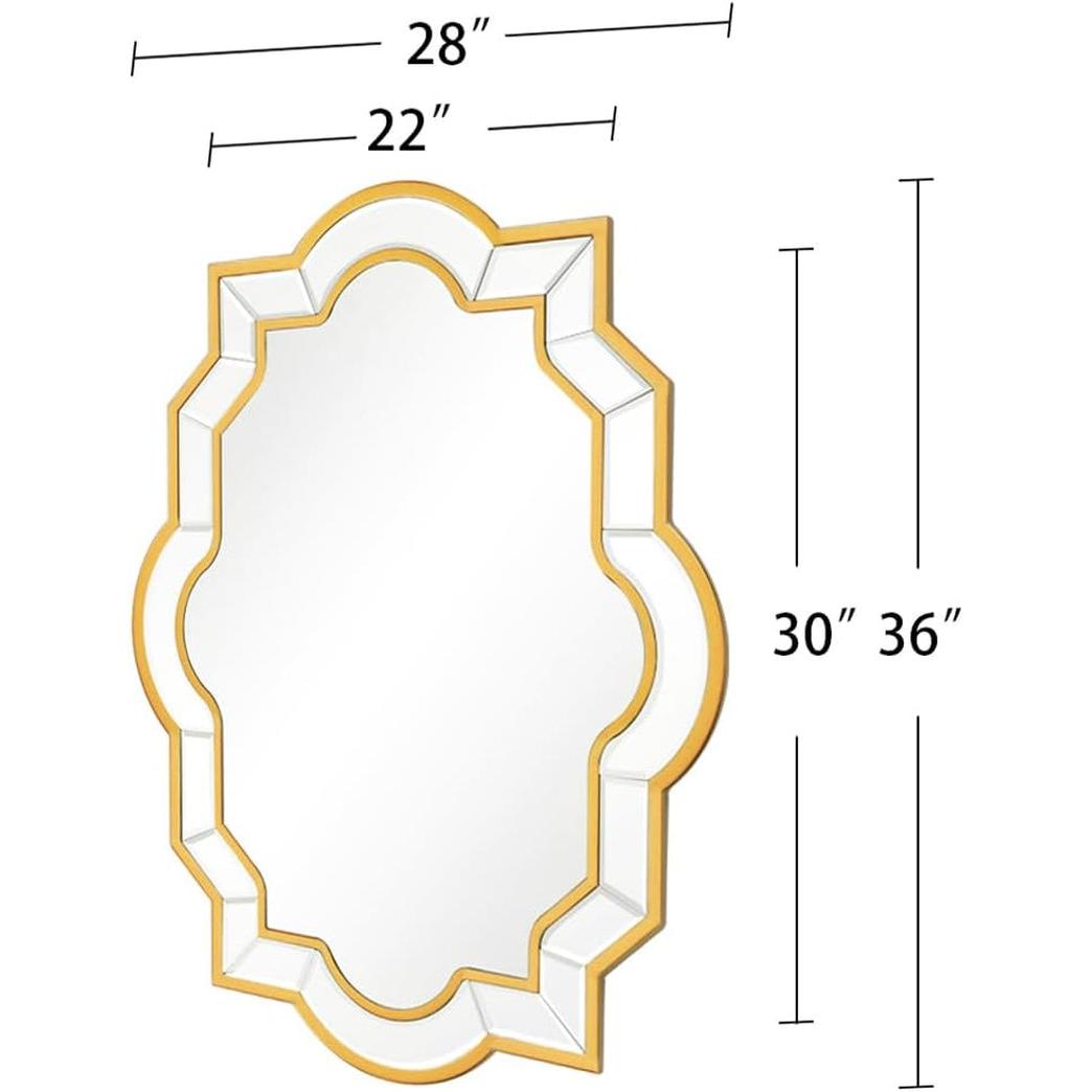 Gold Wall Mirror 36x28 Irregular Wood Glass Frame Decor