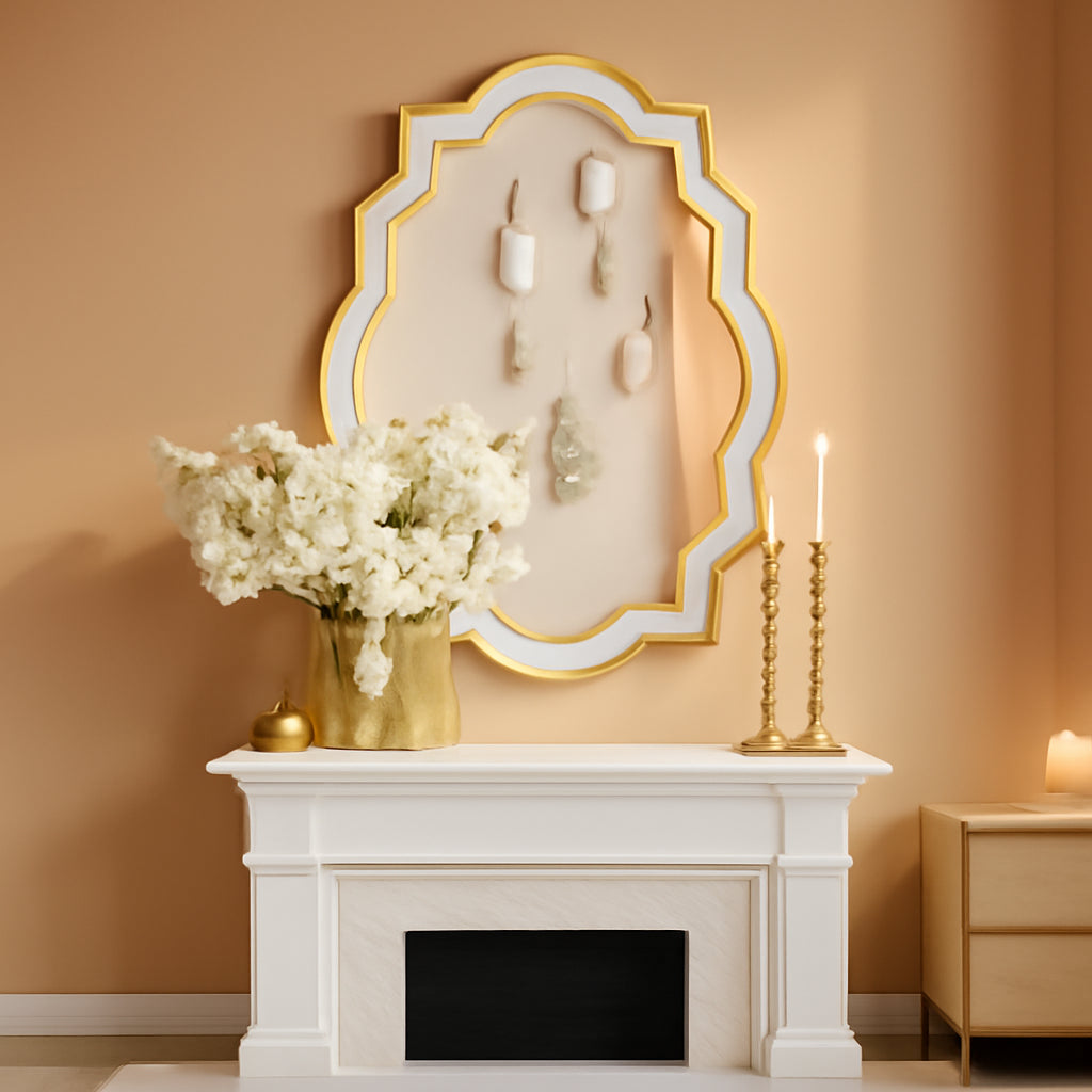 Gold Wall Mirror 36x28 Irregular Wood Glass Frame Decor