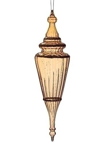 Golden Glass Finial Ornament With Glitter Trim