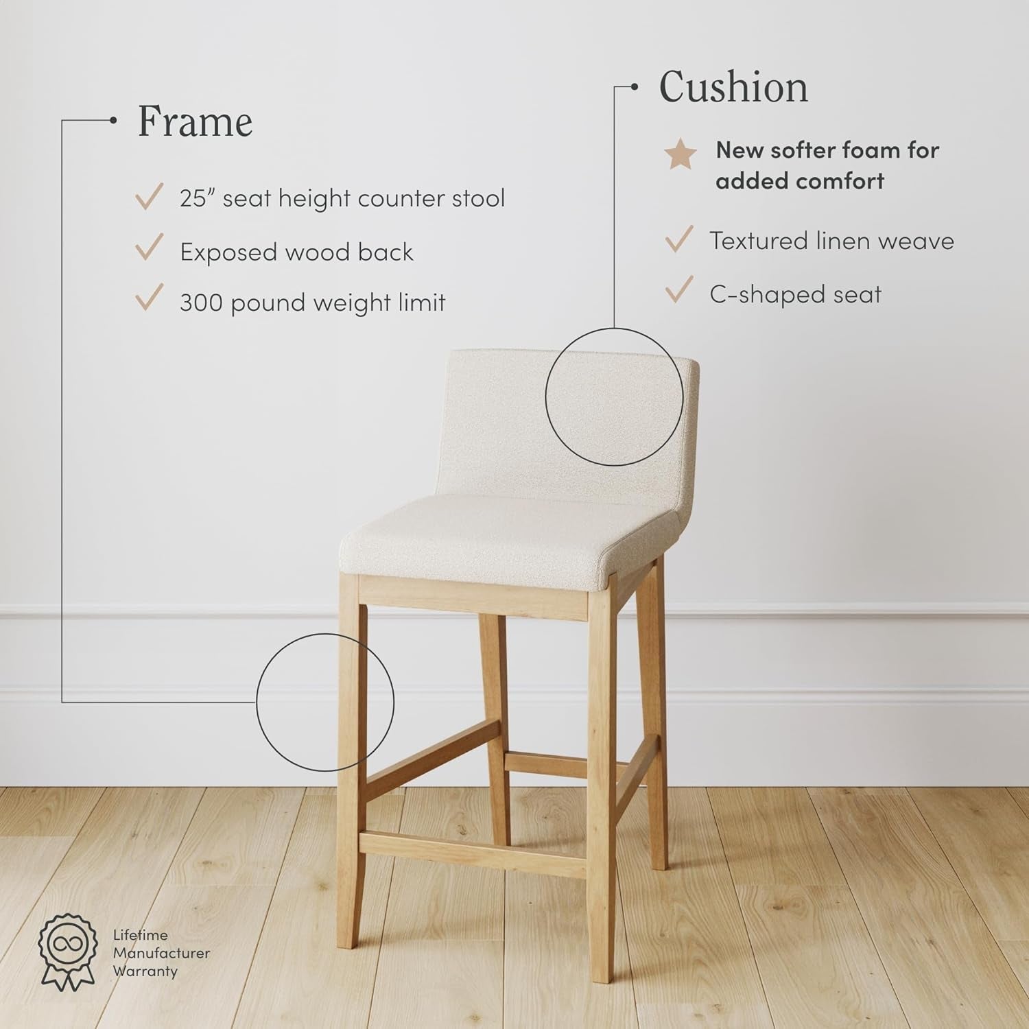 Gracie Modern Counter Height Bar Stool Cream Boucle