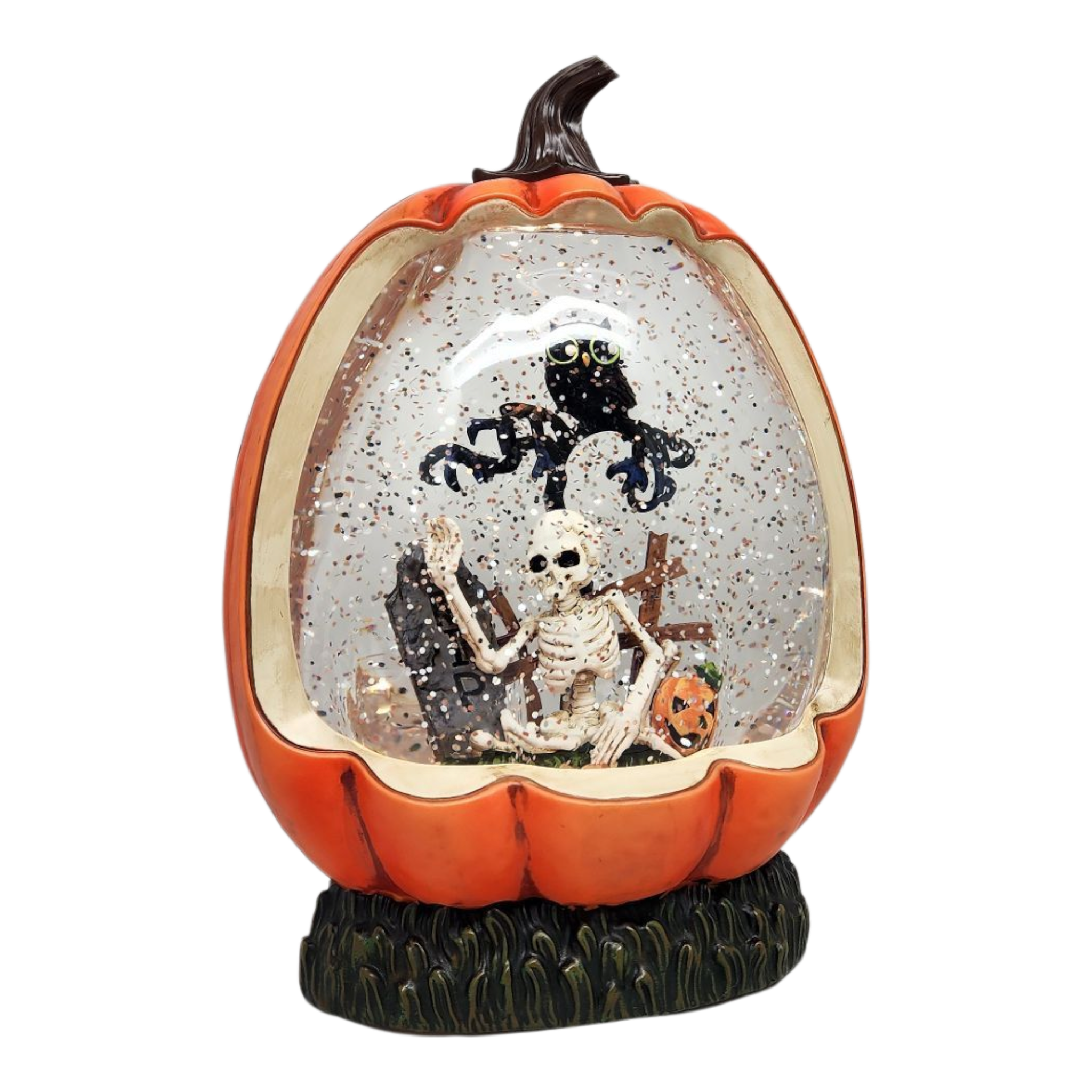 Graveyard Skeleton Lighted Waterglobe Pumpkin
