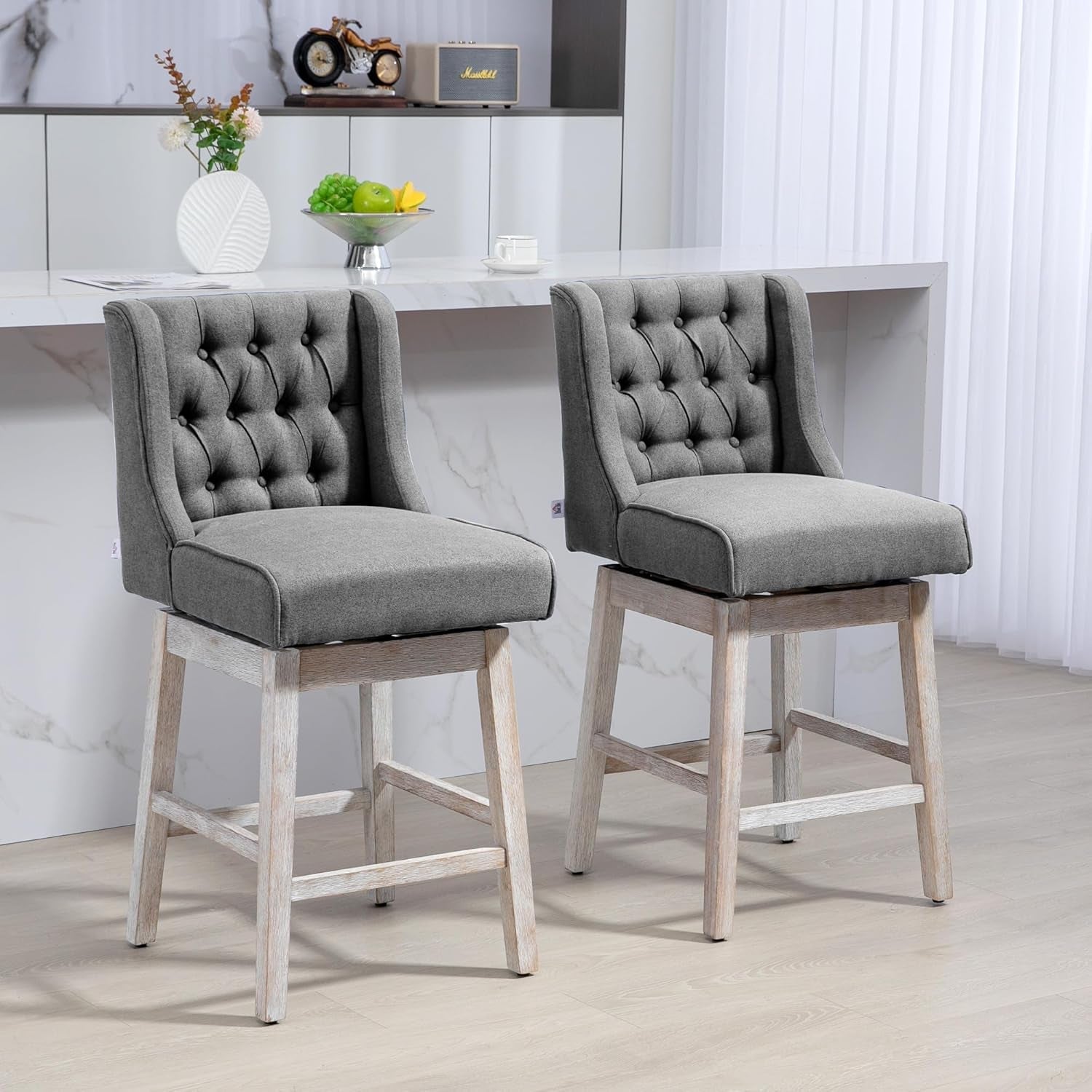 Gray 27-Inch Counter Height Swivel Bar Stools Set Of 2