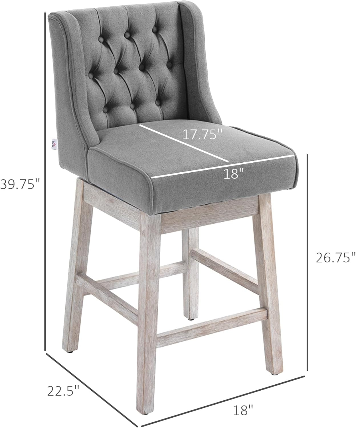 Gray 27-Inch Counter Height Swivel Bar Stools Set Of 2