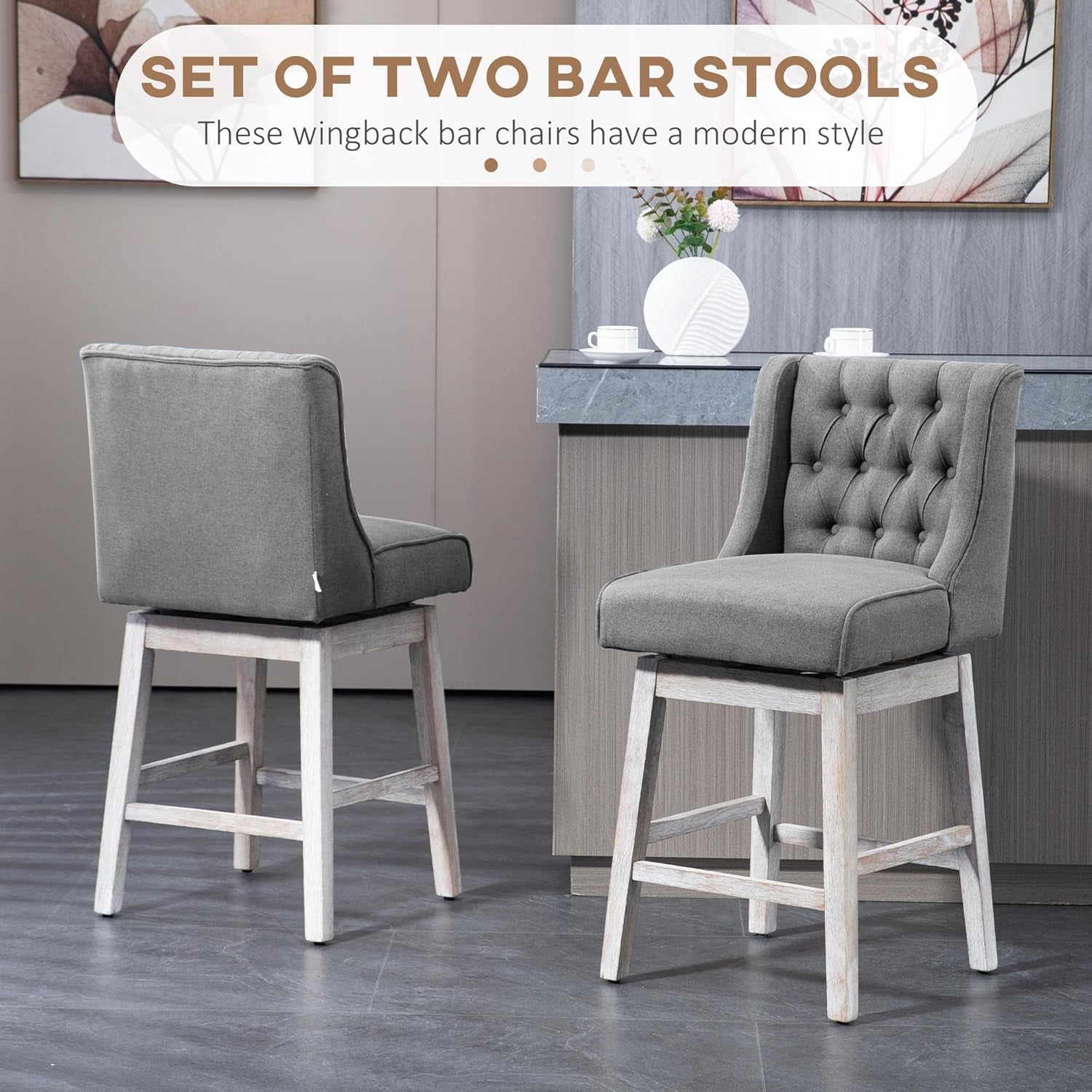 Gray 27-Inch Counter Height Swivel Bar Stools Set Of 2