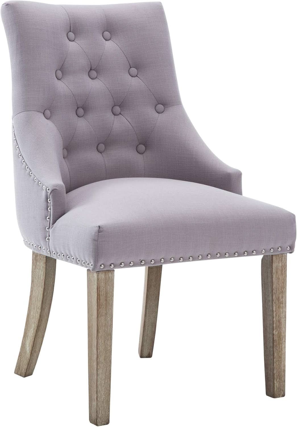Gray Fabric Dining Chairs Set Of 2 With Nailhead Trim