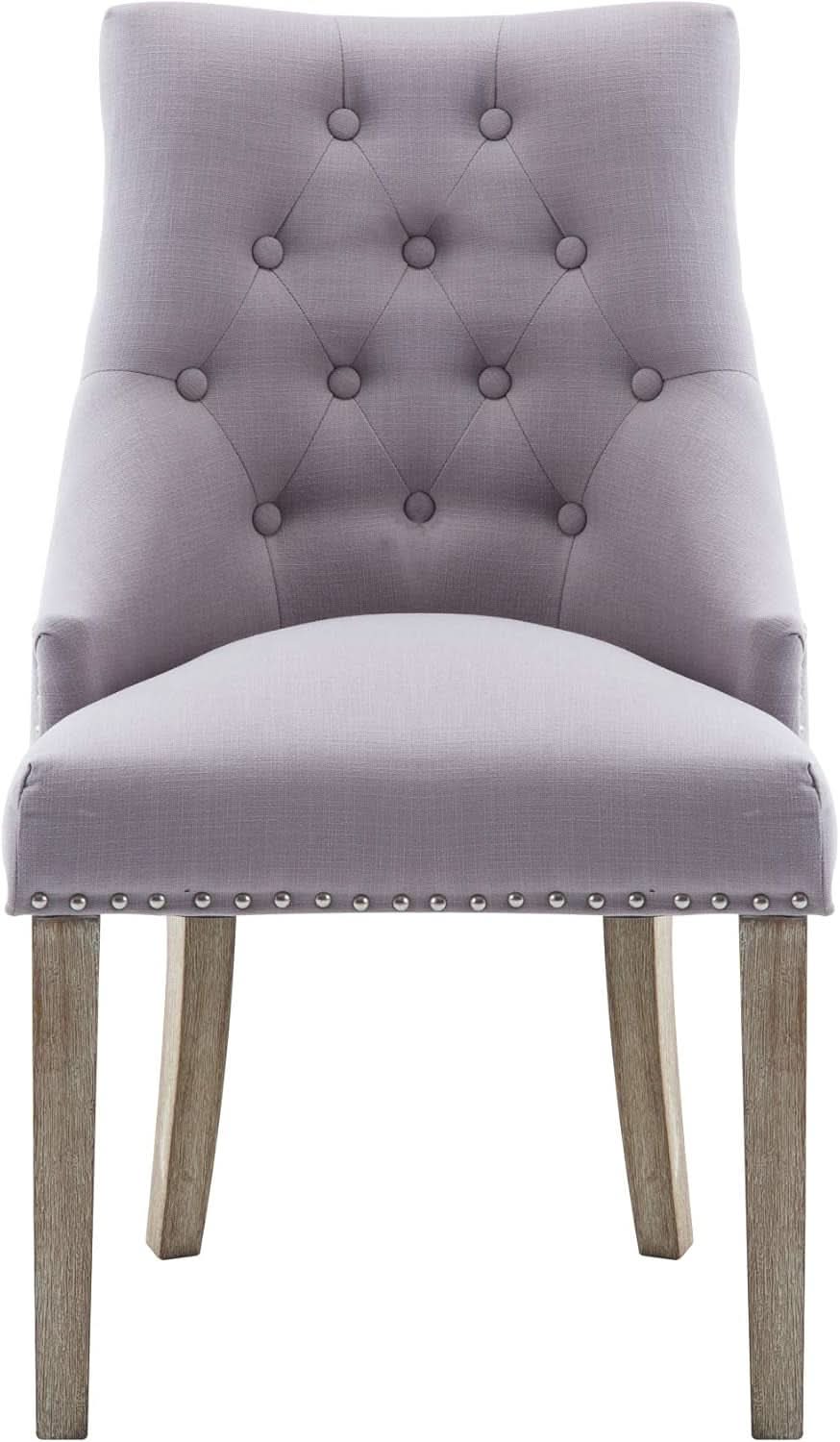 Gray Fabric Dining Chairs Set Of 2 With Nailhead Trim
