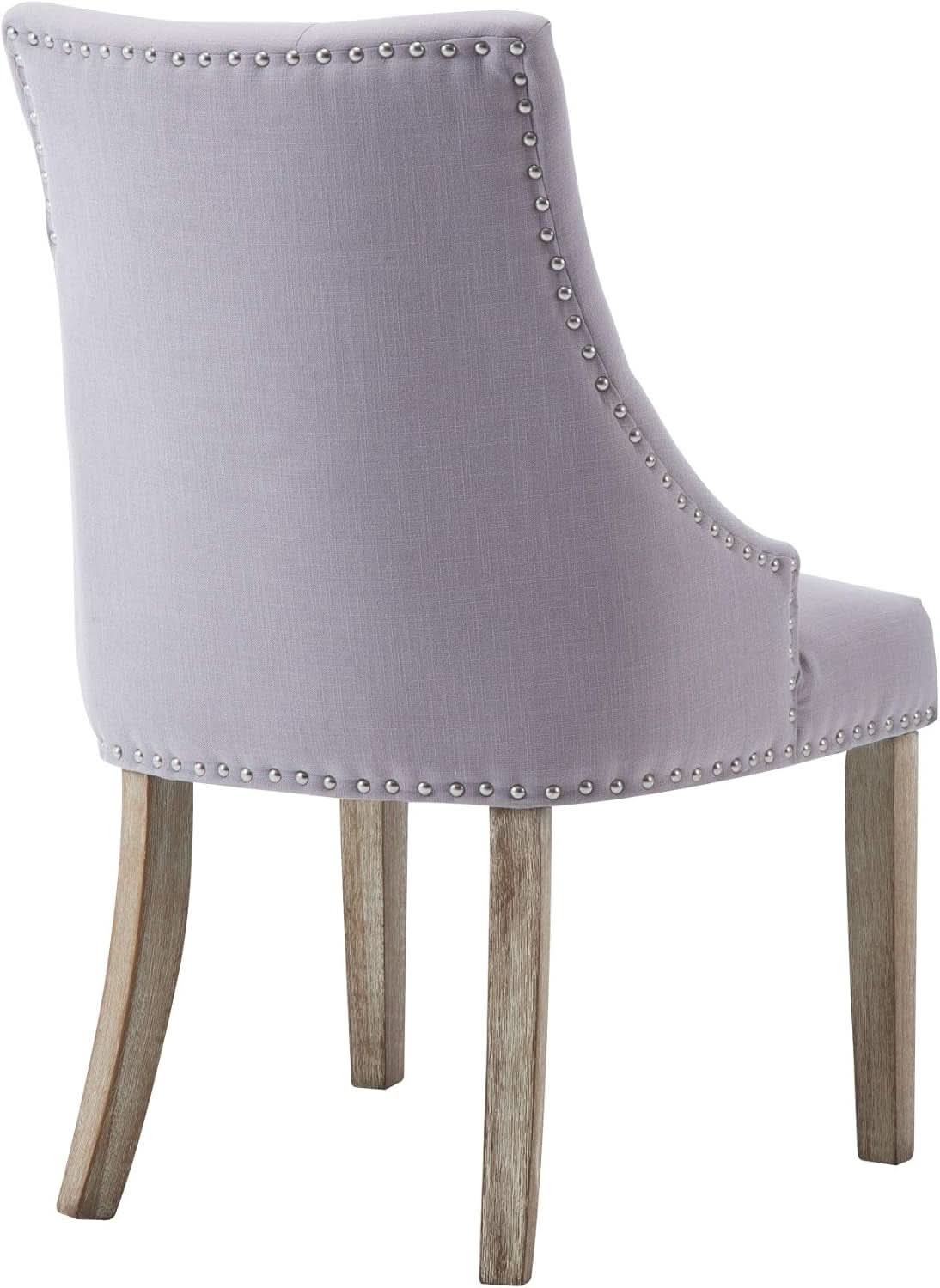 Gray Fabric Dining Chairs Set Of 2 With Nailhead Trim