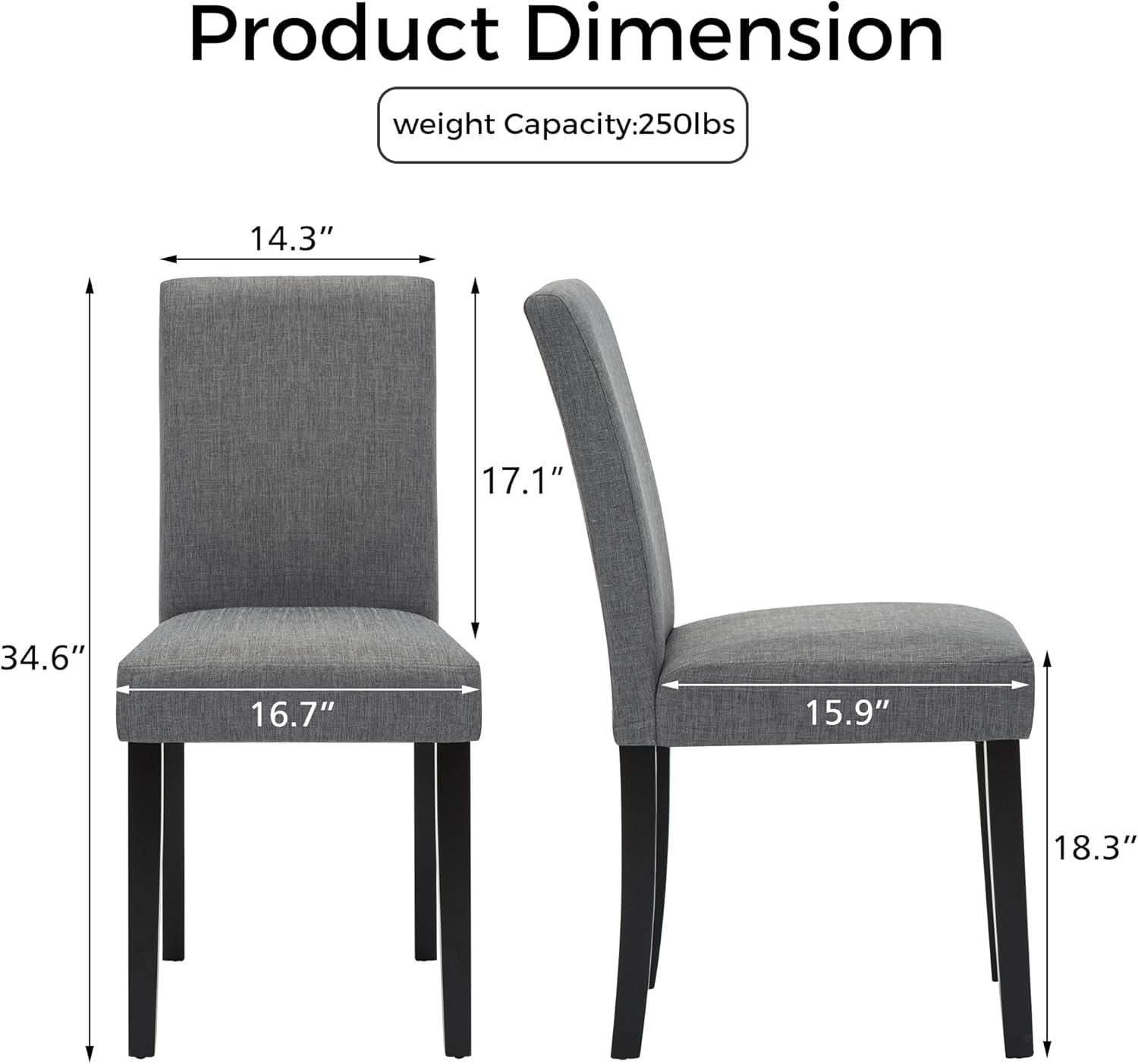Gray Fabric Upholstered Dining Chairs Set Of 2 For Kitchen
