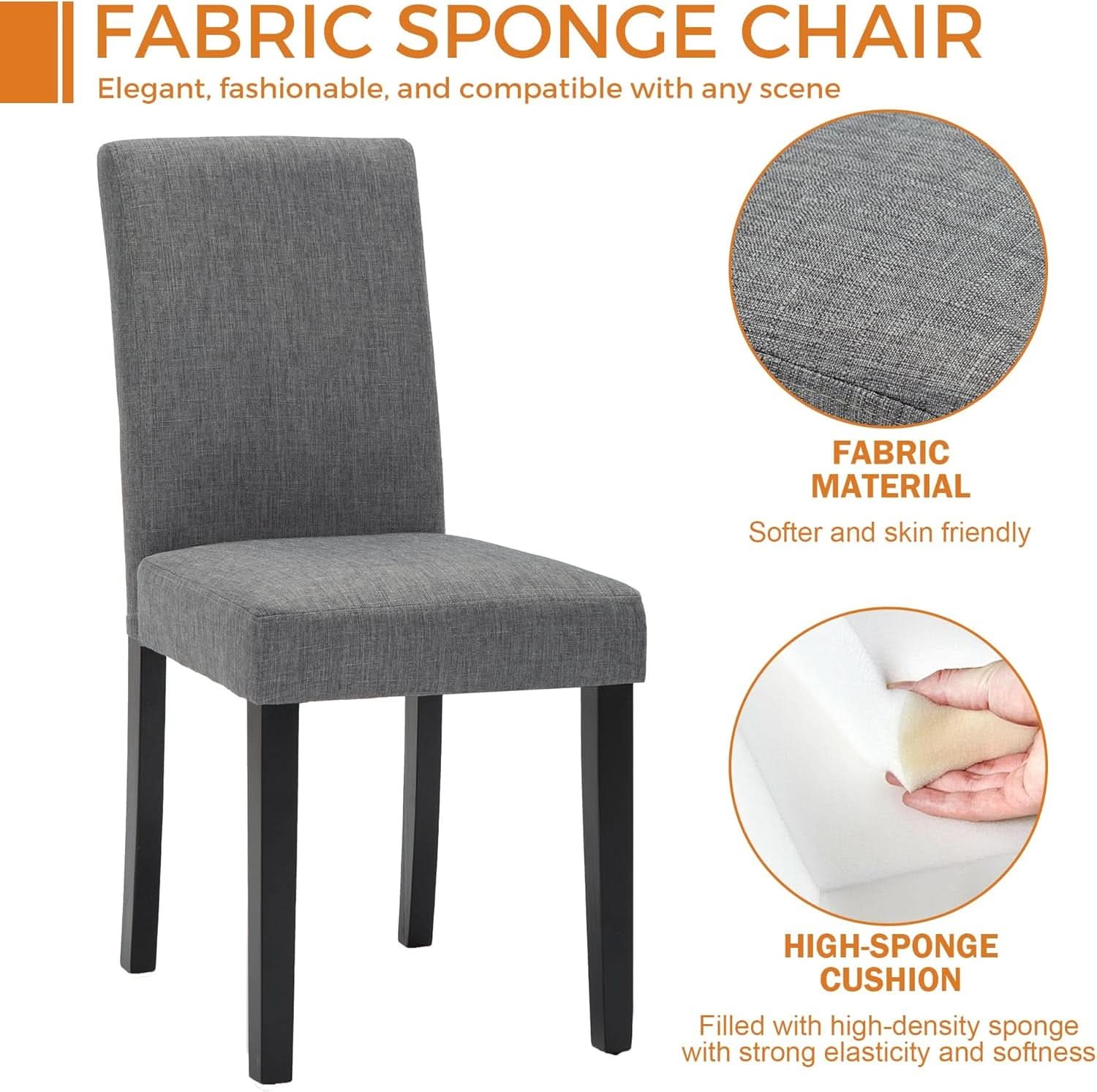 Gray Fabric Upholstered Dining Chairs Set Of 2 For Kitchen