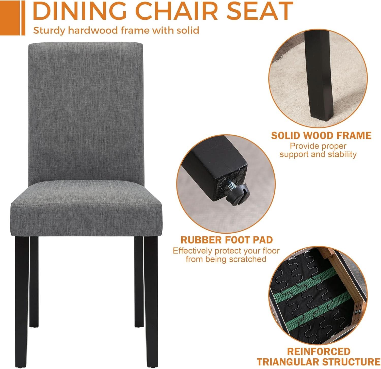 Gray Fabric Upholstered Dining Chairs Set Of 2 For Kitchen