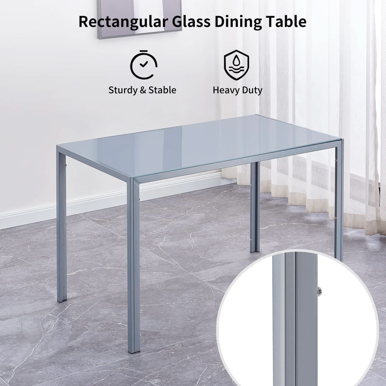 Gray Rectangular Tempered Glass Dining Table For 6