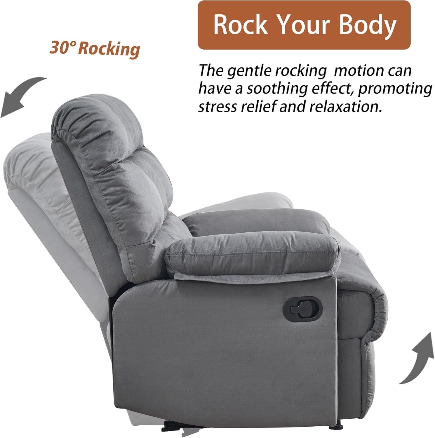 Gray Rocker Recliner Chair With Overstuffed Large Seat