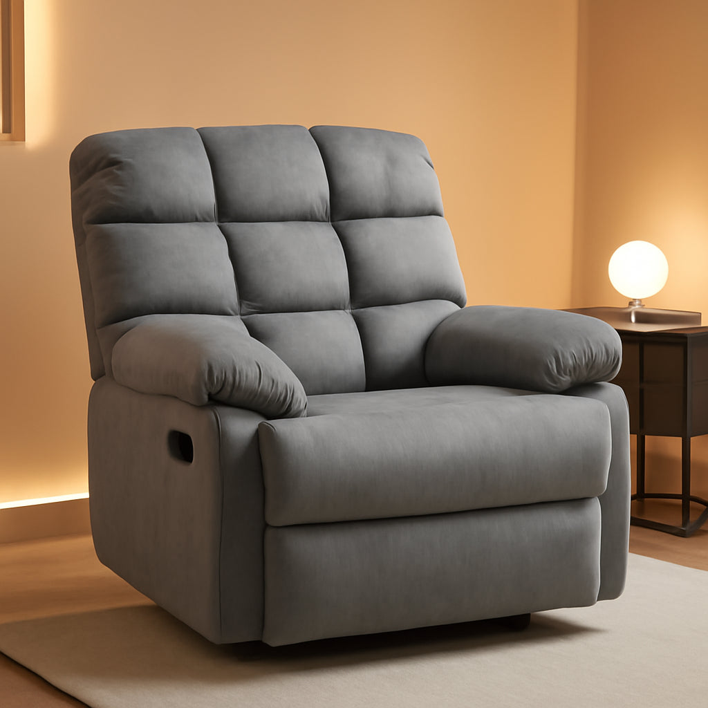 Gray Rocker Recliner Chair With Overstuffed Large Seat