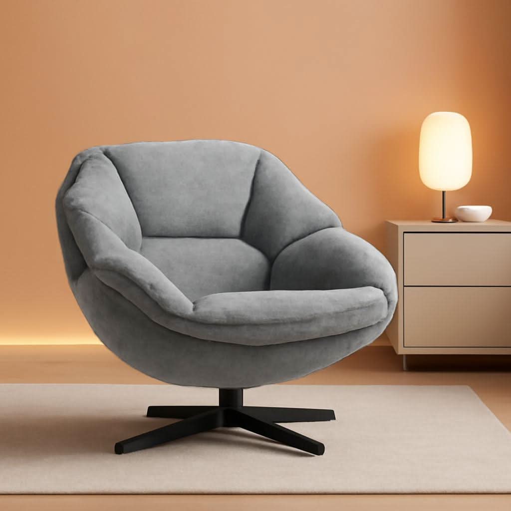 Gray Swivel Upholstered Accent Chair With Metal Legs