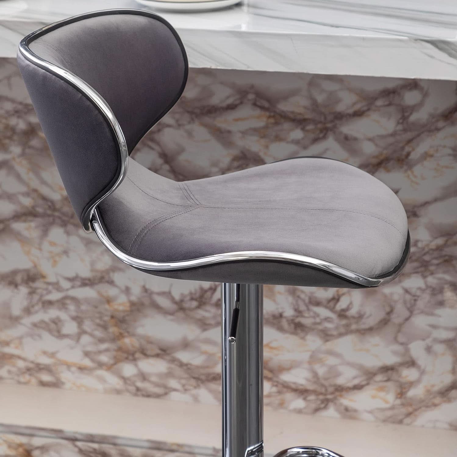 Gray Velvet Upholstered Adjustable Swivel Barstool Set of 2