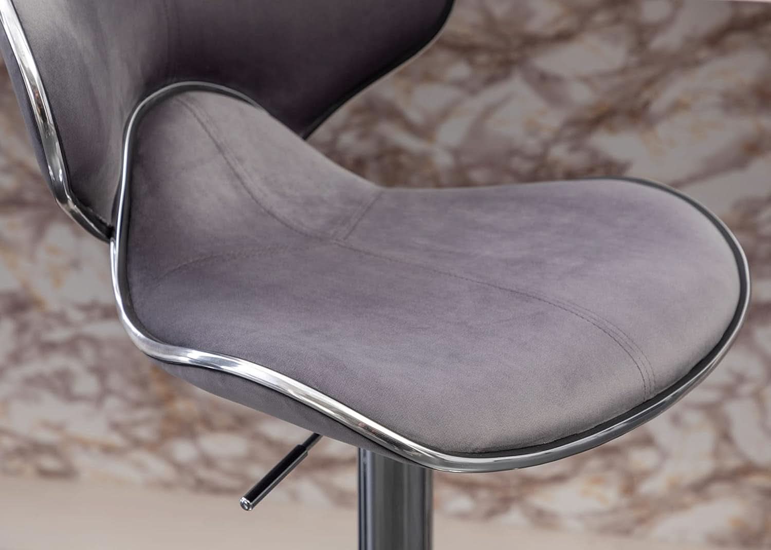 Gray Velvet Upholstered Adjustable Swivel Barstool Set of 2