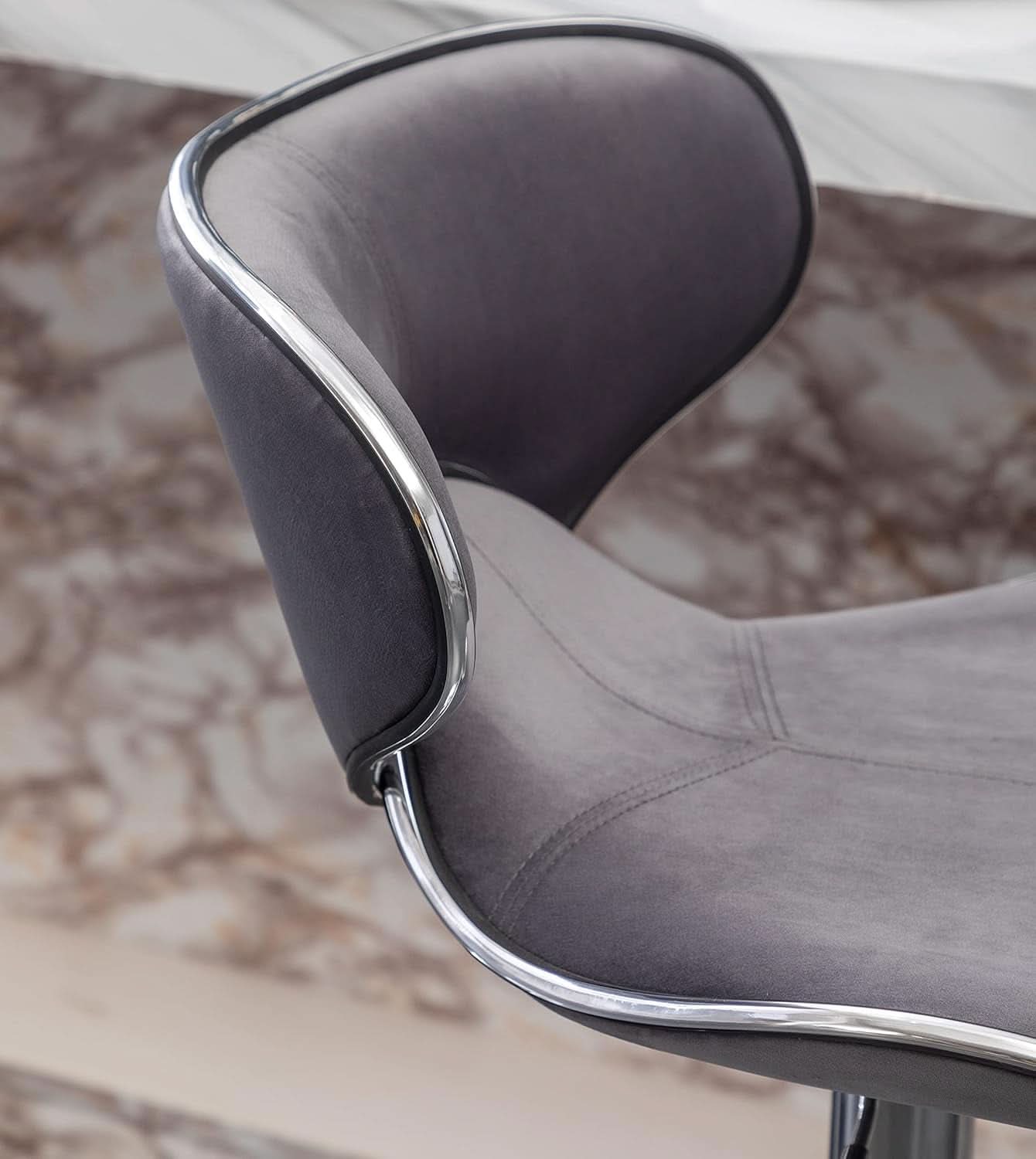 Gray Velvet Upholstered Adjustable Swivel Barstool Set of 2