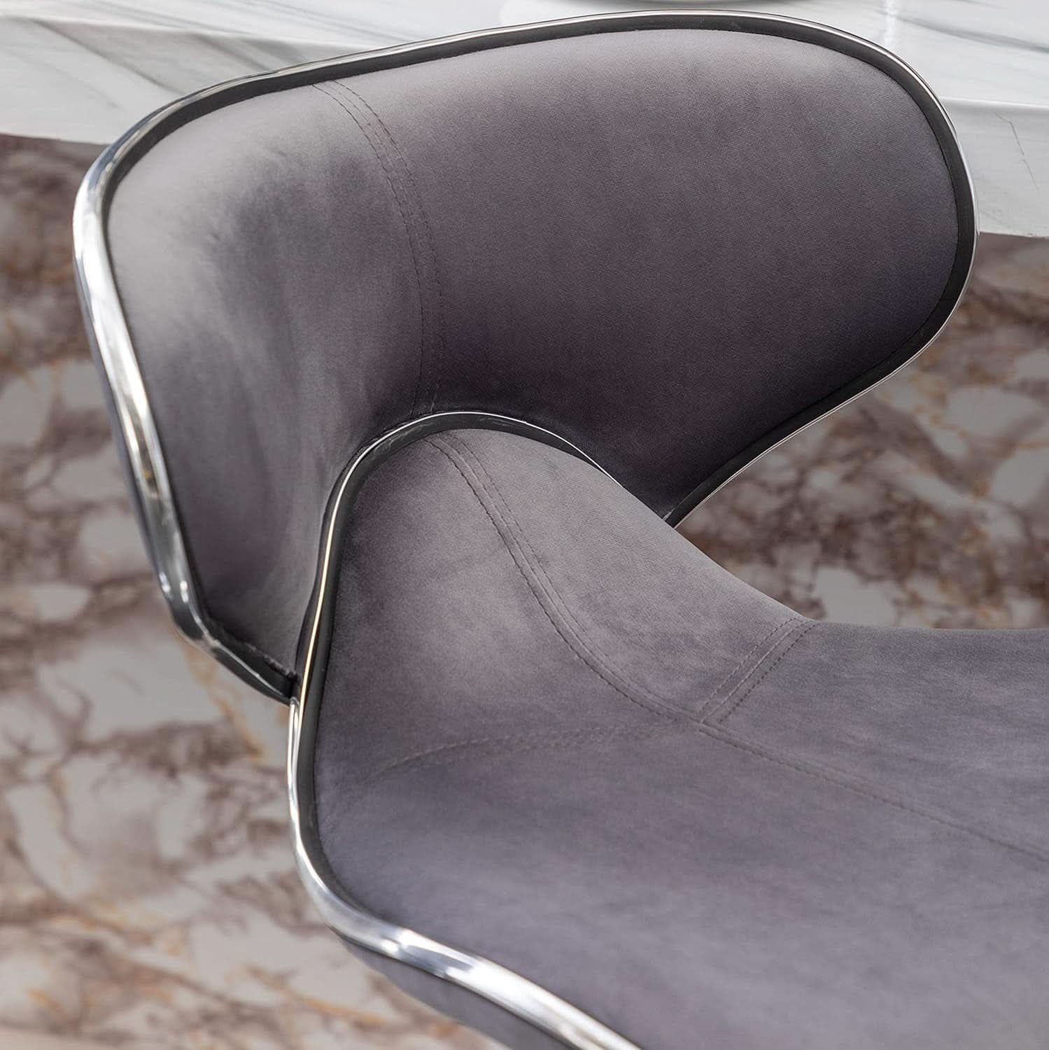 Gray Velvet Upholstered Adjustable Swivel Barstool Set of 2