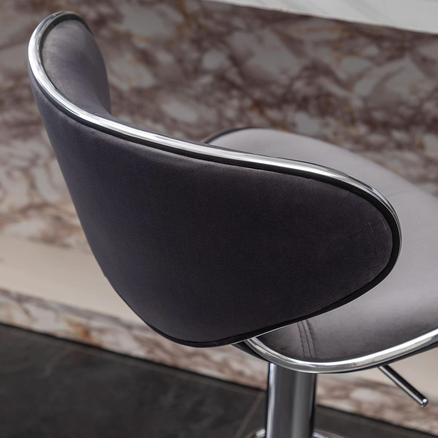 Gray Velvet Upholstered Adjustable Swivel Barstool Set of 2