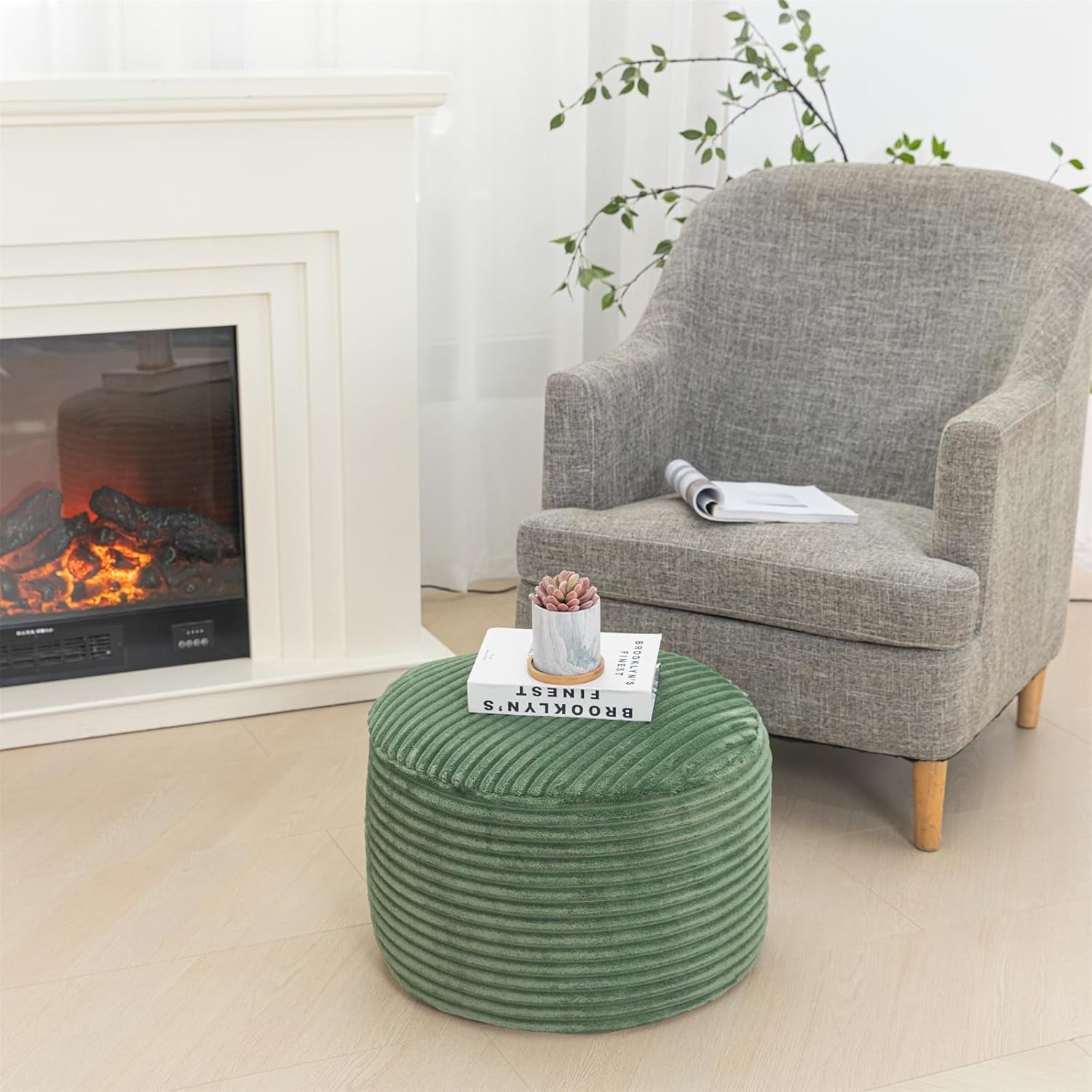 Green 20x12 Inches Luxurious Storage Ottoman Footrest