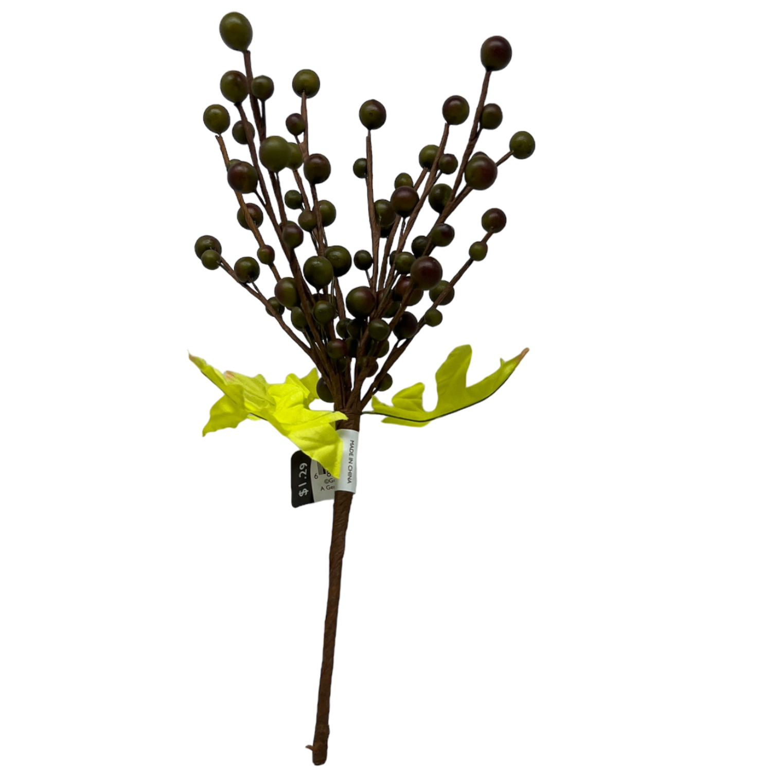 Green Berry Spray With Autumn Leaves 10 Inch
