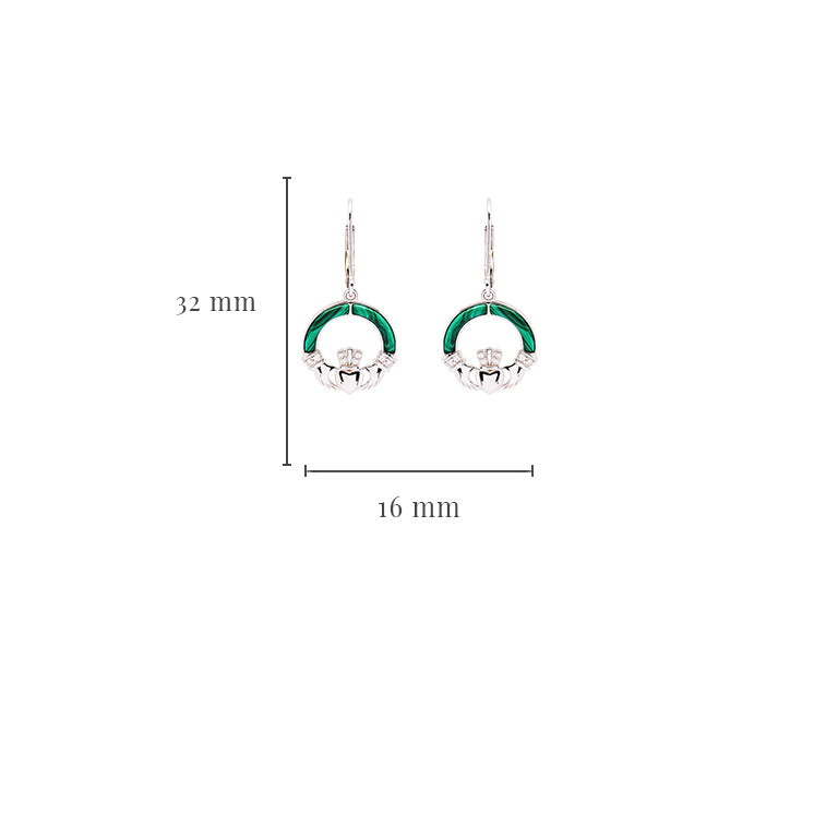 Green Malachite Sterling Silver Claddagh Drop Earrings