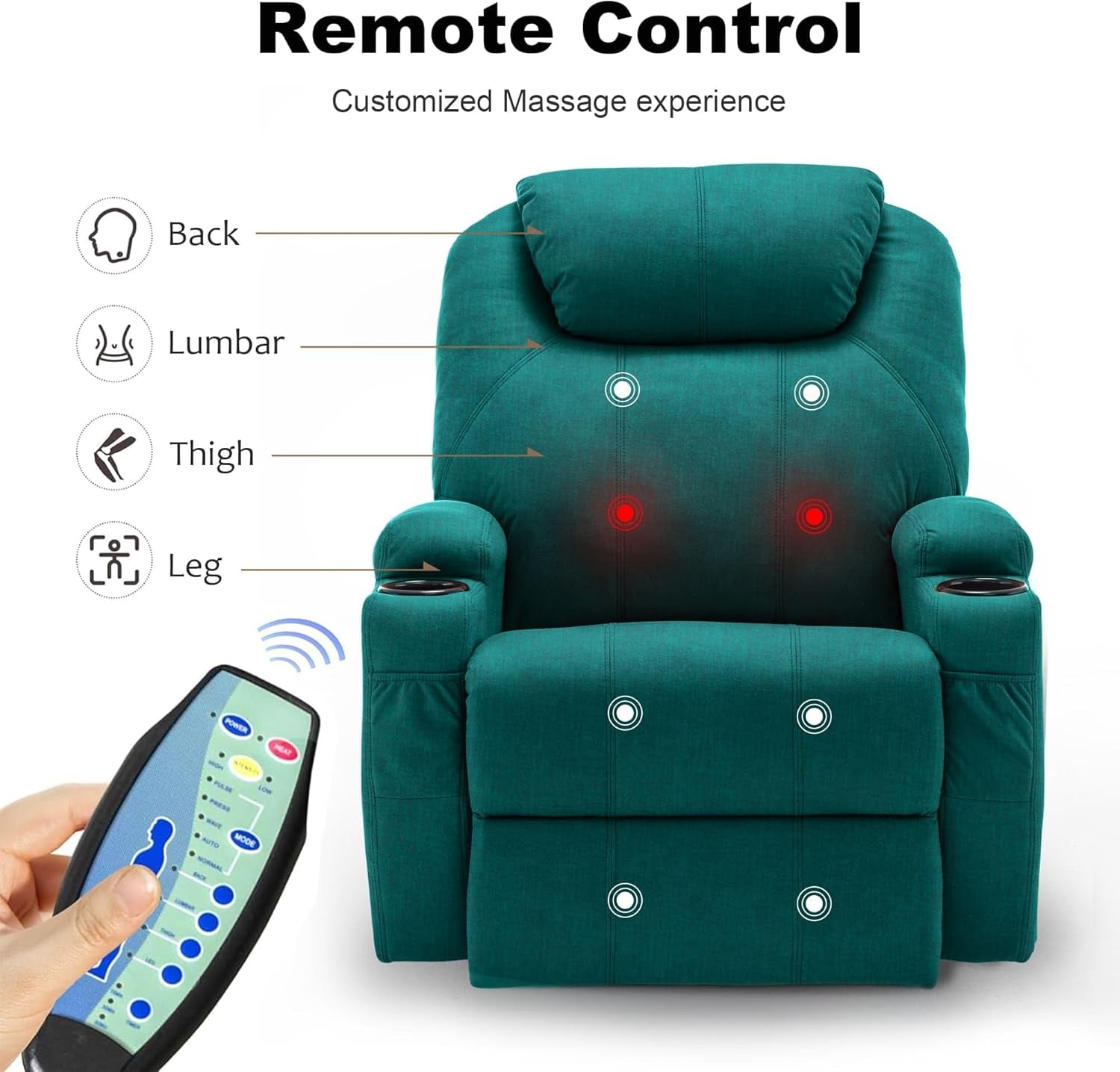 Green Massage Rocking Recliner Chair With Swivel And Heat