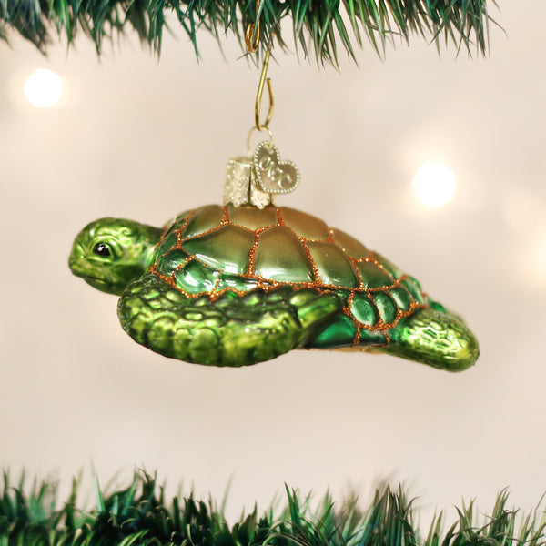 Green Sea Turtle Glass Ornament