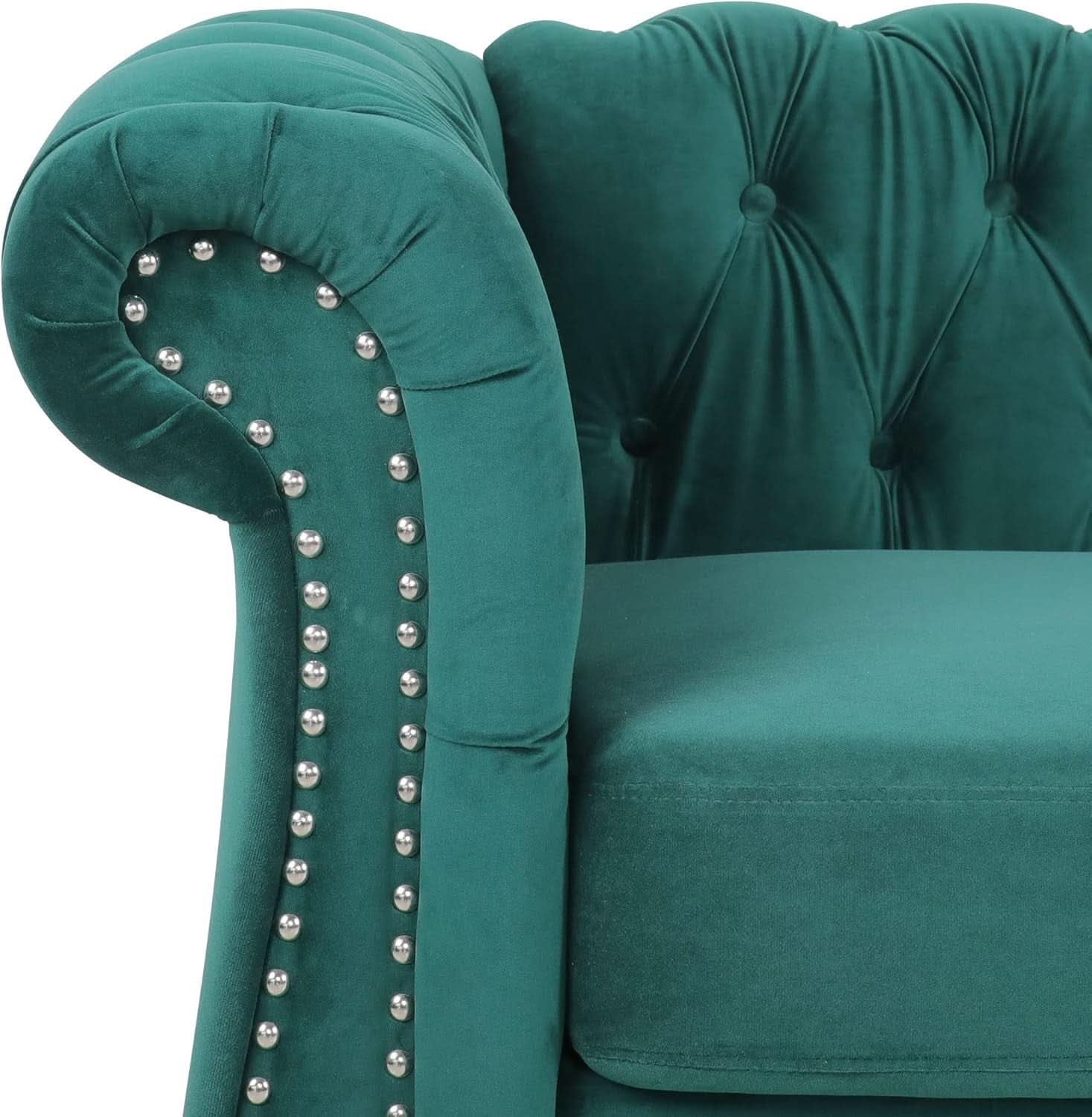 Green Velvet Chesterfield Living Room Set Including Sofa Loveseat and Club Chair