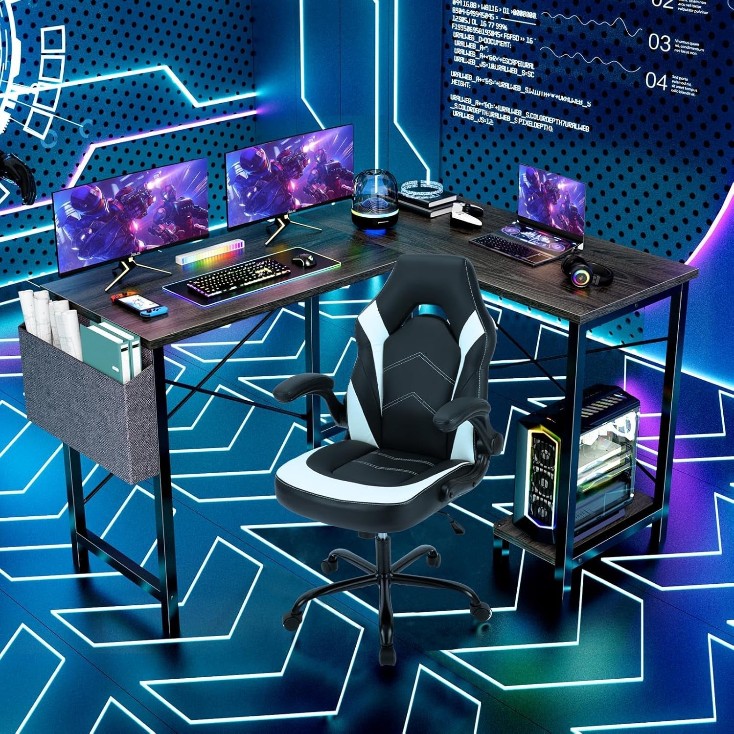 Grey 50 Inch L Shaped Gaming Desk With Metal Frame