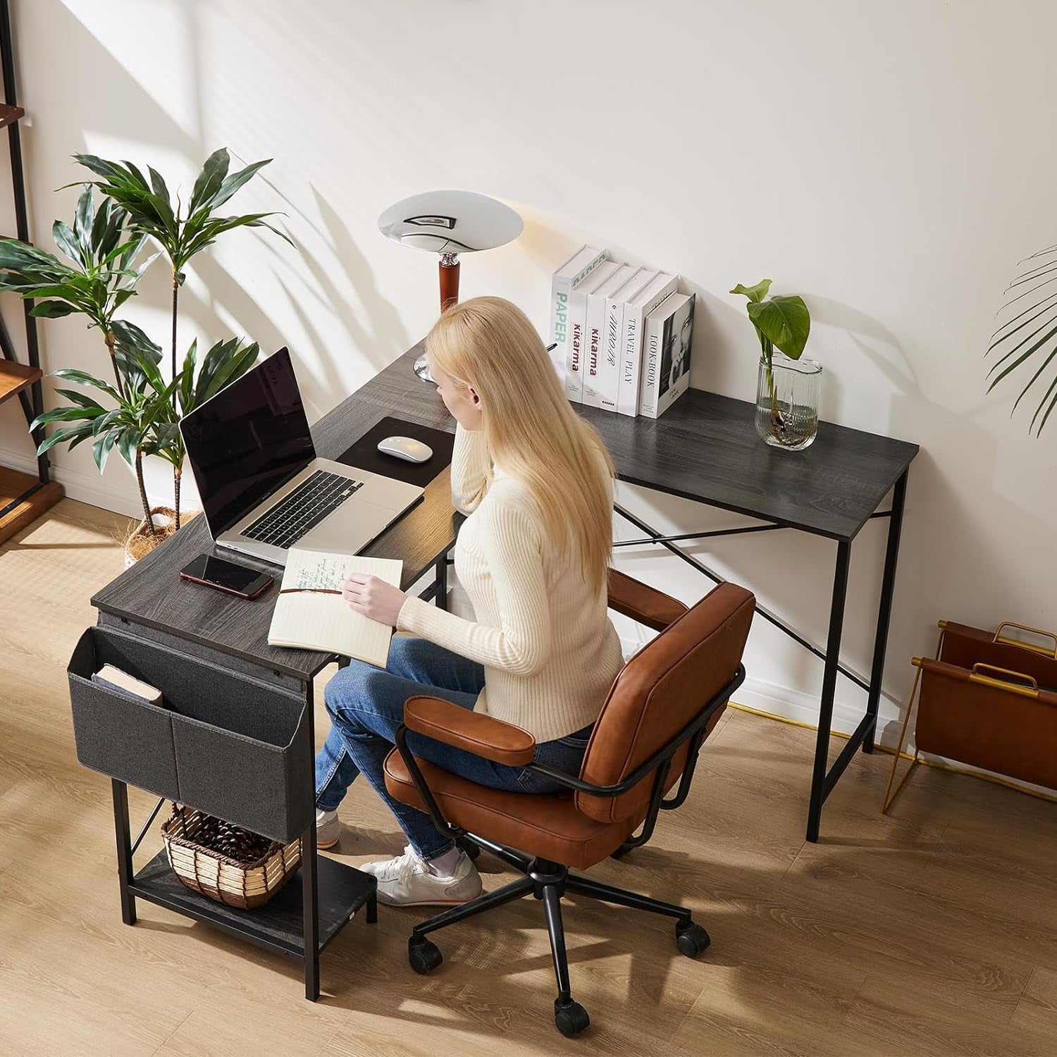 Grey 50 Inch L Shaped Gaming Desk With Metal Frame