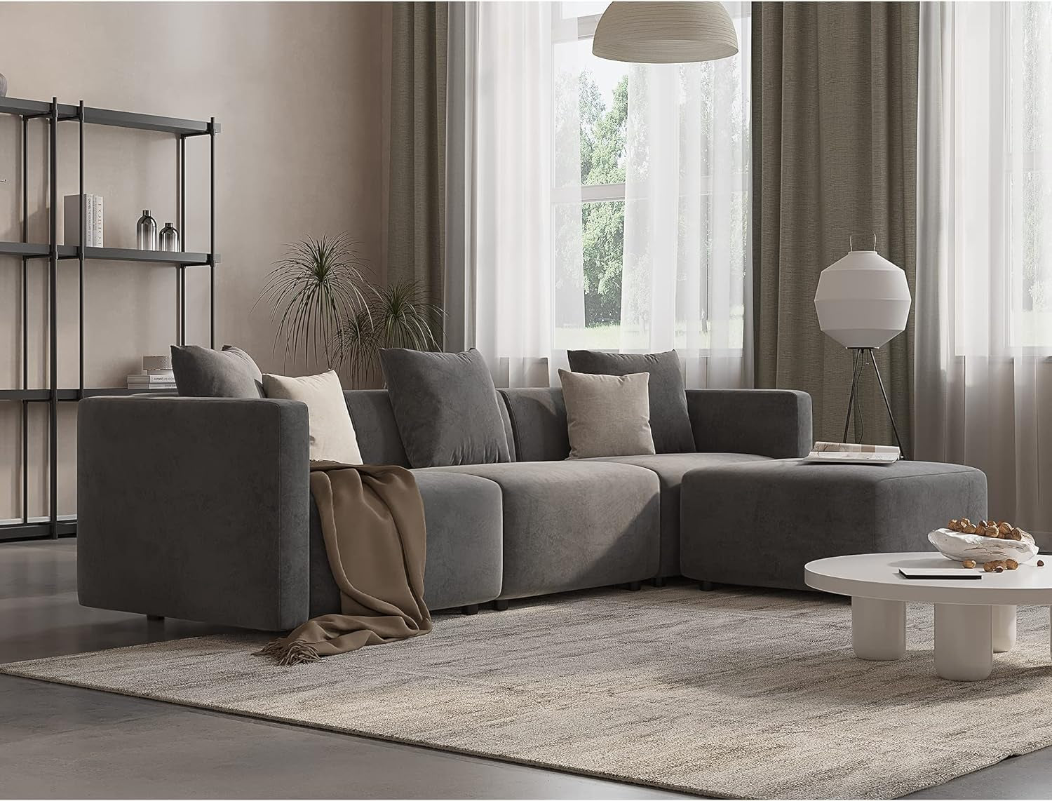 Grey Convertible L Shaped Modular Sectional Sofa Chaise