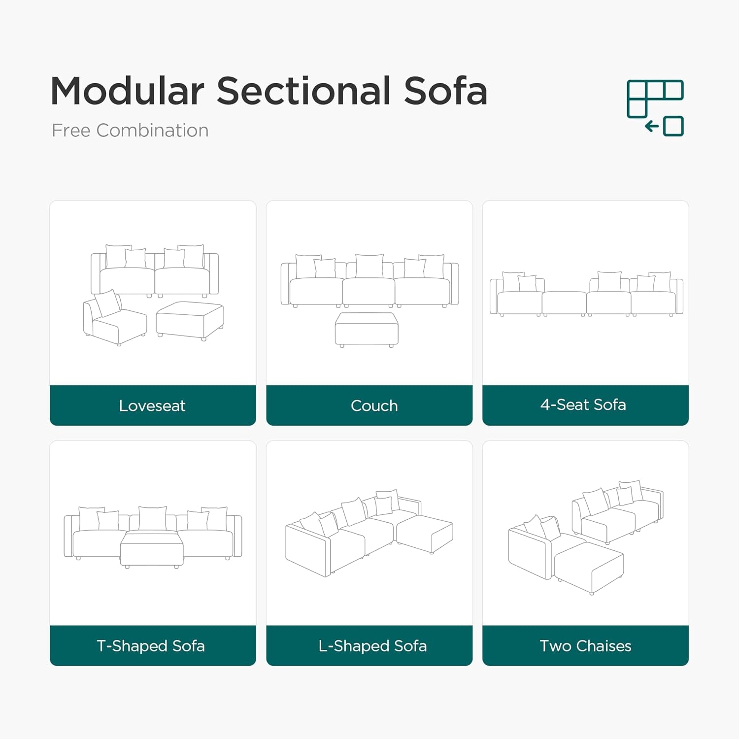 Grey Convertible L Shaped Modular Sectional Sofa Chaise