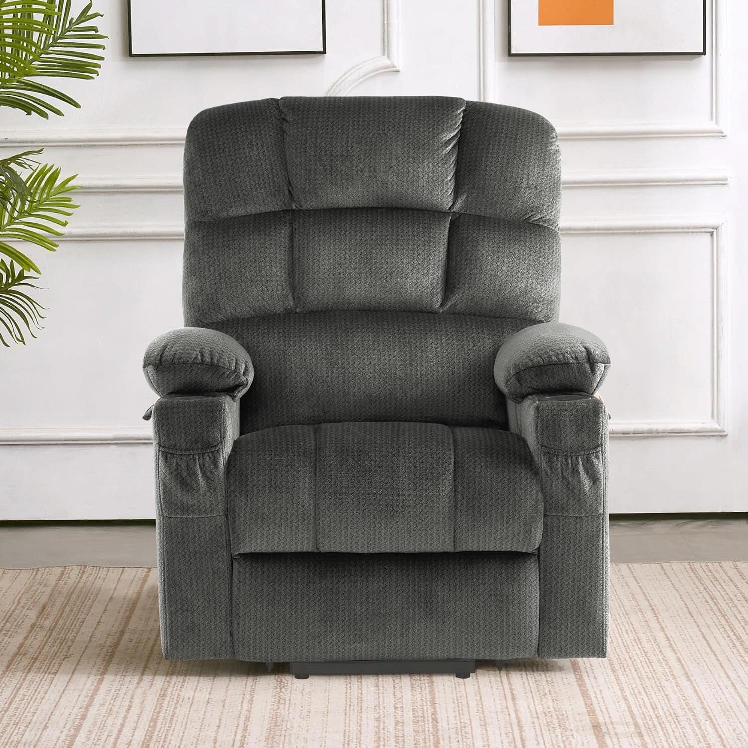 Grey Dual Motor Power Lift Recliner With Massage And Heat