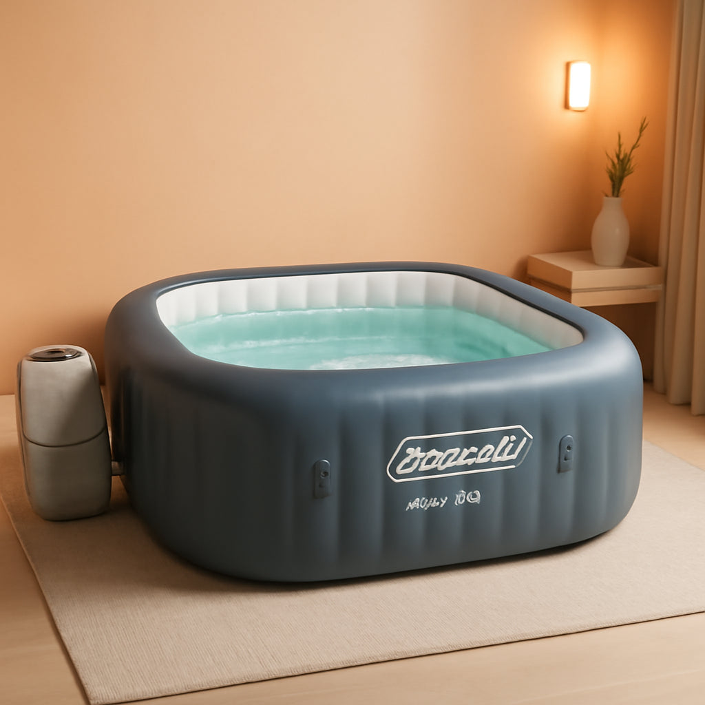 Grey Inflatable Hot Tub For 4 To 6 People Family Spa Outdoor
