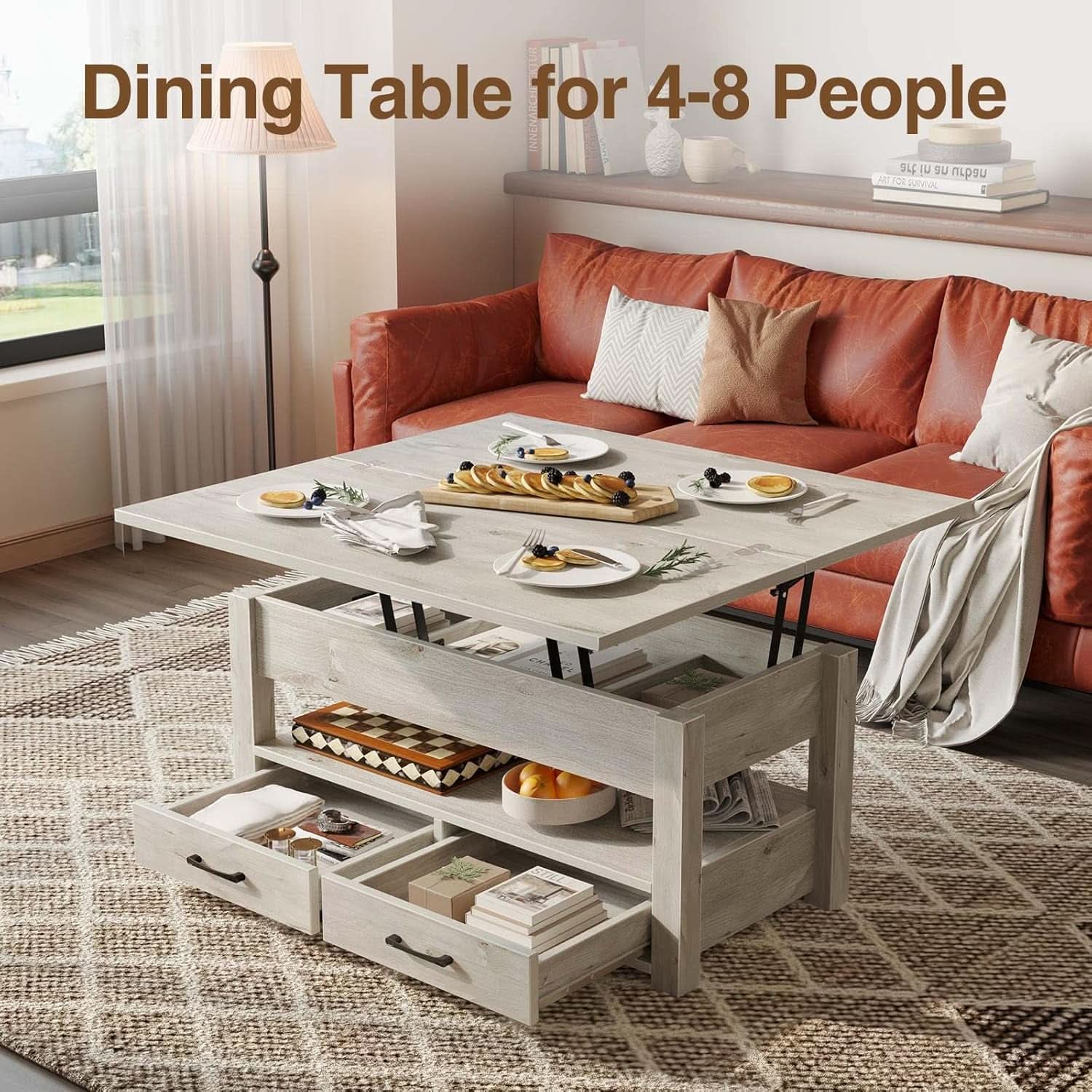 Grey Lift Top Coffee Table With Drawers Hidden Compartment