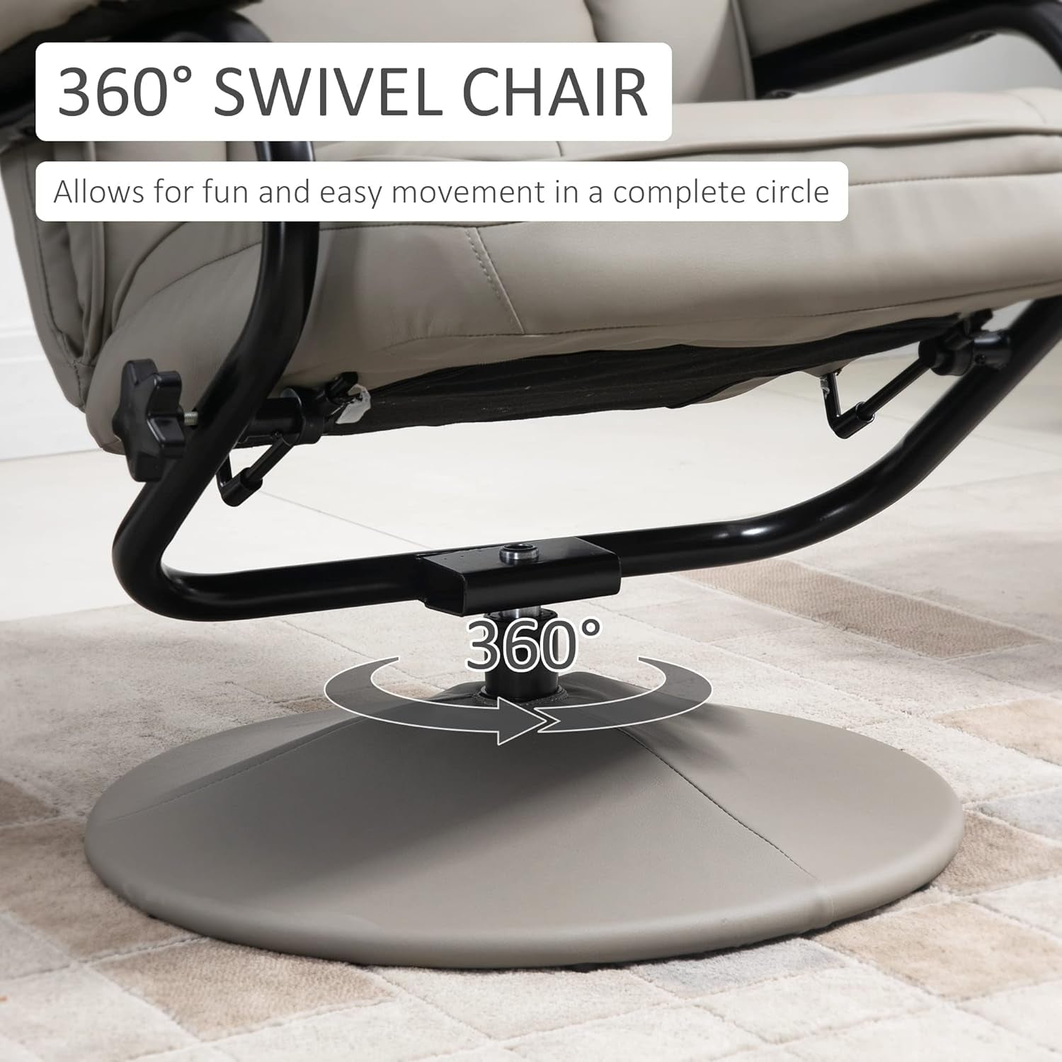 Grey Manual PU Leather Swivel Recliner With Ottoman