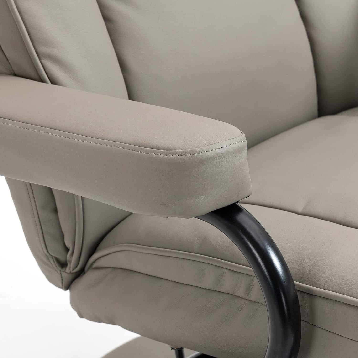 Grey Manual PU Leather Swivel Recliner With Ottoman