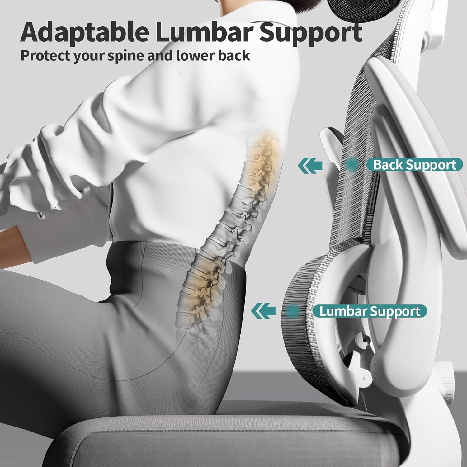 Grey Mesh Ergonomic Office Chair With Wheels 330 Lbs