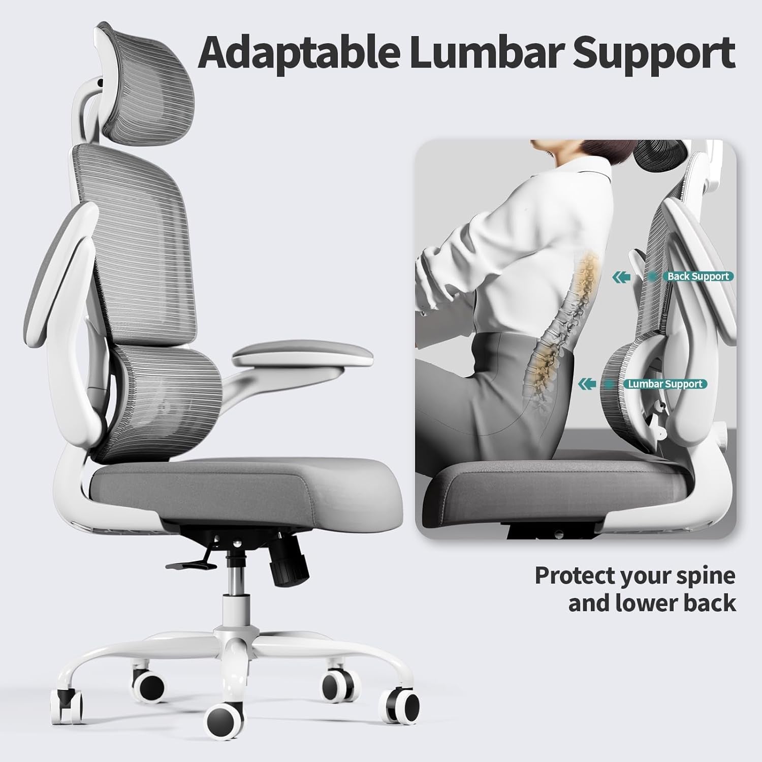 Grey Mesh Ergonomic Office Chair With Wheels 330 Lbs
